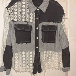 Patchwork Denim Jacket with Lace Details